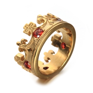 Mens Thời Trang Cổ Điển Đơn Giản Đồ Trang Sức Của <span class=keywords><strong>Ruby</strong></span> Gold Chéo Vua Thép Không Gỉ Vòng Vương Miện - Product Image 1