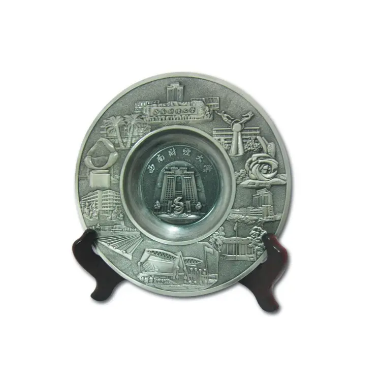 Souvenir Kustom Antique Pewter Tua Warna Logam 3D Penghargaan Peringatan Plate