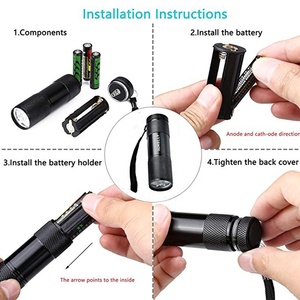 Lampe torche ultraviolette violette fluorescente, <span class=keywords><strong>mini</strong></span> lampe de poche en aluminium noir Ultra <span class=keywords><strong>Violet</strong></span> 395nm 9 LED UV - Product Image 4