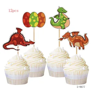 卸売 ケーキトッパー12-ジャングルテーマパーティーベビーシャワーボーイズハッピーバースデーパーティーケーキデコレーションの12個の恐竜セットケーキトッパー