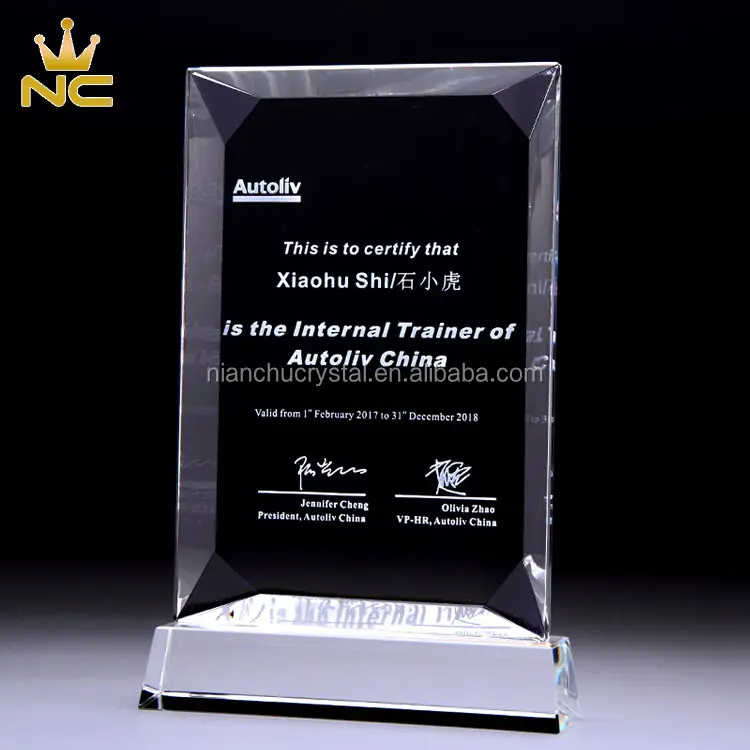 Blank Glas Schuine Back Award Euro Crystal Waardering Plaque Voor Graveren Relatiegeschenken