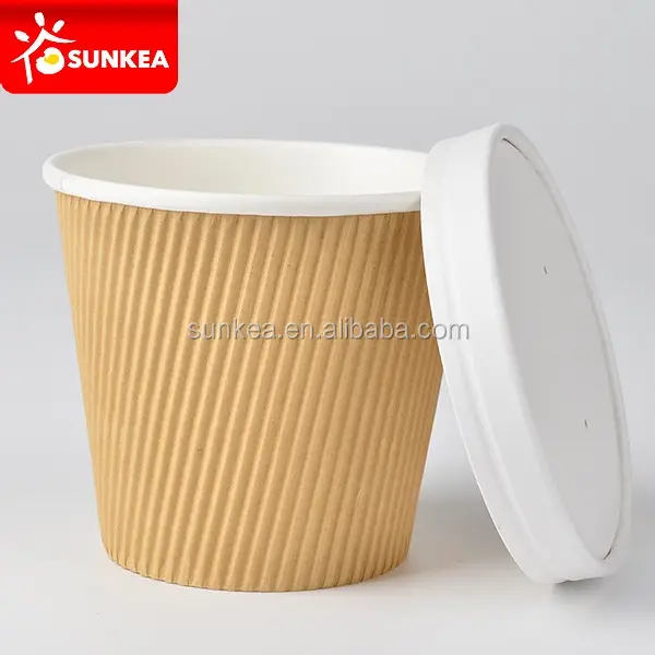 Ripple Wall Paper Soup Cup Customized Printing Logo Paper Soup Bowl with Paper Lid