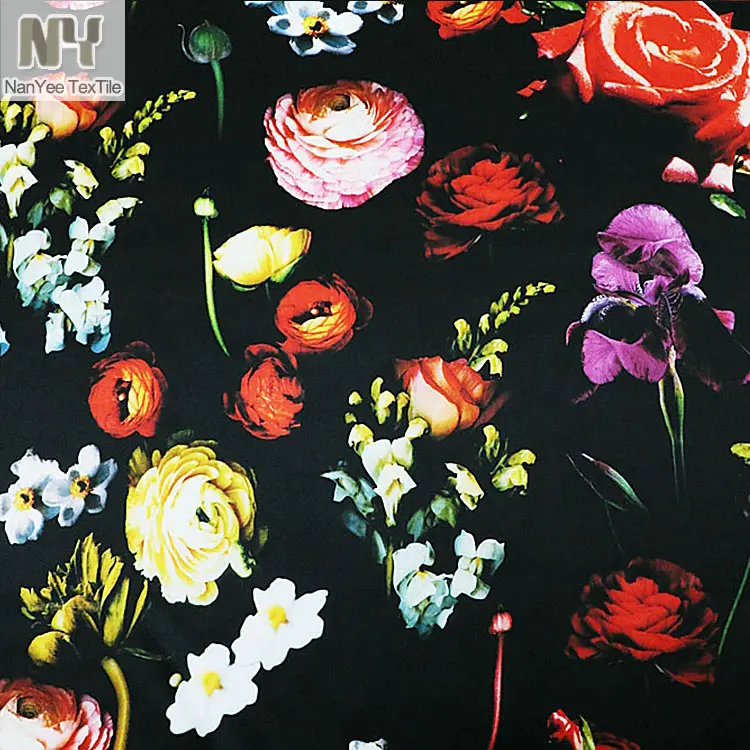 Nanyee Textile Supreme Quality Polyester Print Dark Floral Fabric