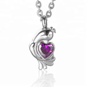 Collier pendentif en acier inoxydable, vente en gros, bijoux commémoratifs de crémation, améthyste, cendres - Product Image 1