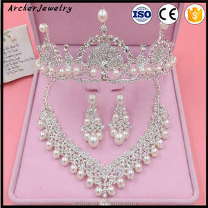 Váy Cưới Cô Dâu Phụ Kiện Tóc Vương Miện Ngọc Trai Bông Tai Kim Cương Phù Hợp Với Nhóm HA-428 - Product Image 3