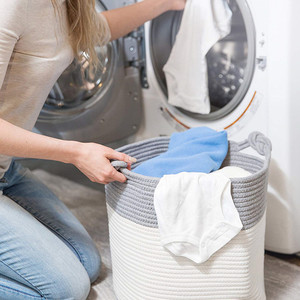 Commercio all'ingrosso su ordinazione angolo grande rotonda corda di cotone tessuto cestino di immagazzinaggio di lavanderia arge - Product Image 5