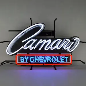 OEM fábrica china Shanghai Antuo coche garaje decoración logotipo personalizado GM Chevrolet vidrio neón signo GM Camaro luz de neón