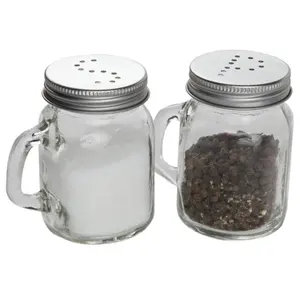 Circleware Mason Yorkshire Jar Mug Garam dan Merica dengan Pegangan Kaca dan Tutup Logam 4Oz 120Ml Mason Jar Penjualan Massal