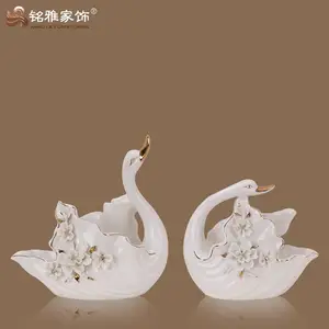 Свадебное украшение для дома, подарки, тема любви, китайская керамическая статуя лебедя
