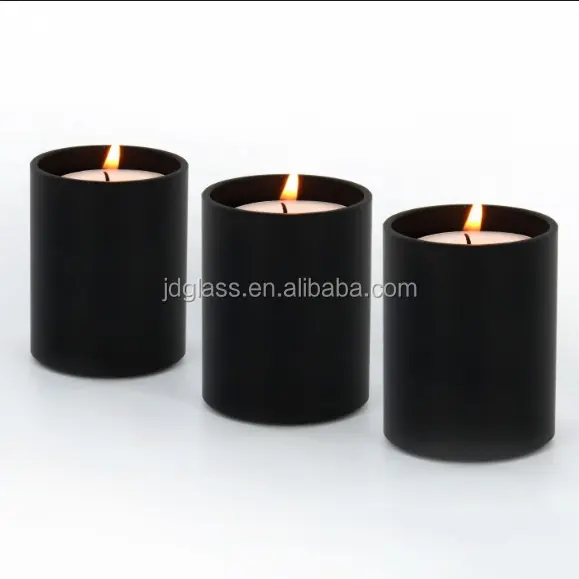 Wholesale high quality decorative black cylinder candle holder glass
