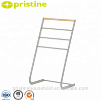 Porte-serviettes autoportant en acier noir avec barre supérieure en bois, 4 barres, design minimaliste pour salle de bain