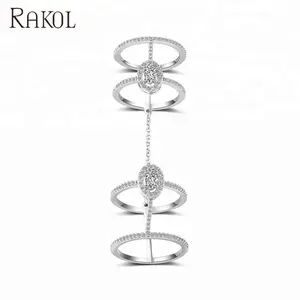 RAKOL RP2011 Trang Sức Cưới Thiết Kế Độc Đáo Phụ Nữ Chuỗi Kết Nối Đôi Knuckle Nhẫn