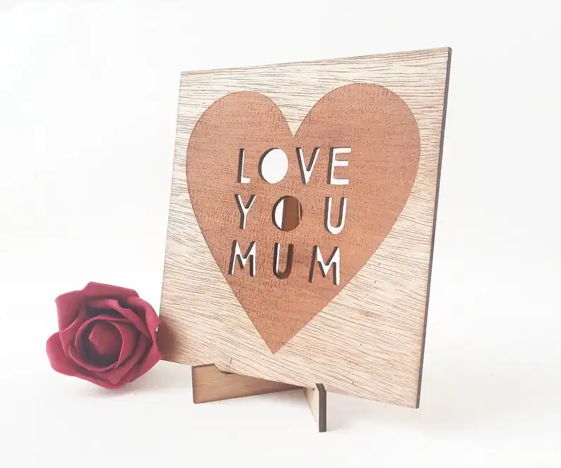 Tarjeta personalizada para el día de la madre, hecha de madera de abedul, Love you Mum