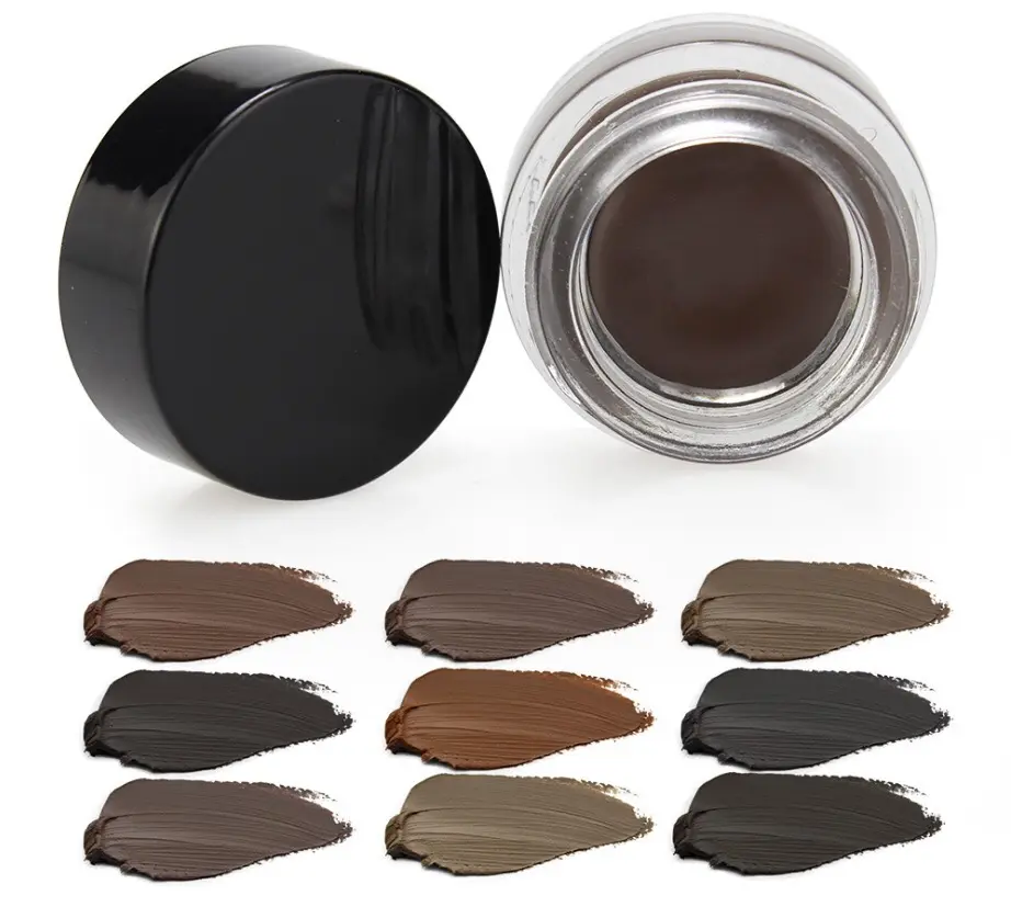 Vente en gros, marque privée, crème super imperméable pour les sourcils/eye-liner en bouteille de 10 couleurs, pommade pour les sourcils en crème de 7g