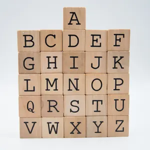 一套 26 个木制积木与字母蒙特梭利玩具为孩子，waldorf 玩具 abc 块天然木材