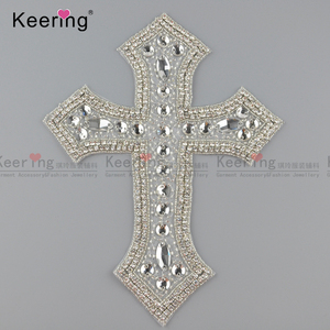 <strong>Cross</strong> Glass Beaded Keering Rhinestone Appliques Crystal <strong>Patch</strong> WRA-844 - Product Image 1