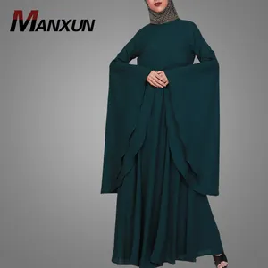 High Quality Trumpet Sleeves Teal Abaya Muslim Women Maxi Dress Kimono Dubai Abaya Islamic Clothing Saudi Arab Kaftan