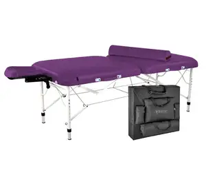 Master pijat 30 "Calypso LX kulit PU, Meja tato tempat tidur Spa ringan pijat aluminium Ultra ungu dengan tas pembawa