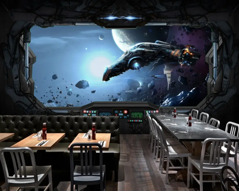 الفضاء كبسولة المركبة الفضائية مطعم جدارية وصفت خلفية خلفية مباشرة
