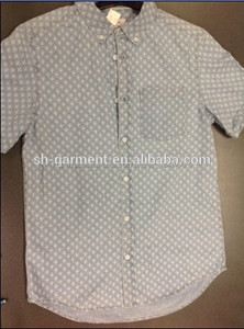 Mens DENIM impreso camisa de manga corta para con deshilachada Nd01 - Product Image 1