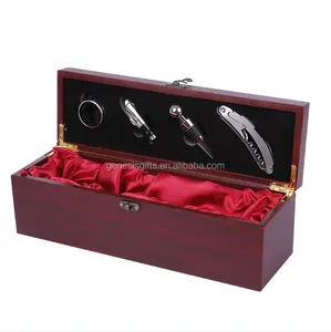 Wholesale Bamboo Wooden PU Wine Box Set Holder Wine Case Carrier with Wine Accessories