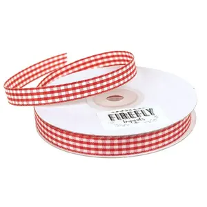 Wholesale OEM colorful polyester grosgrain checkered 9mm red gingham ribbon for gift packaging