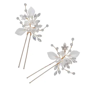 Fashion Flower Opal Pearls Bridal Hair Accessories Handmade Crystal Wedding Women Hair Pins