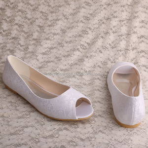 Ballet de mariée en dentelle à bout ouvert, chaussures plates pour mariage - Product Image 2