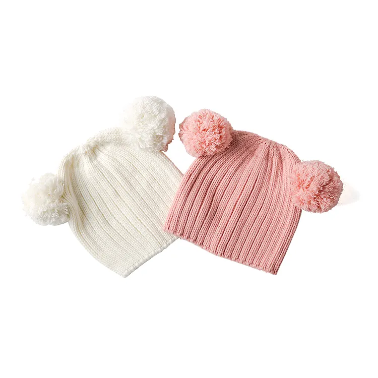 En gros Personnalisé Doux Bébé Fille Enfants Enfant Doux Tricoté Gorros De Invierno Para Bebes Bonnet Avec Double Boule