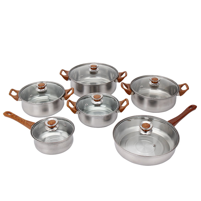 set di pentole in acciaio inox da 6 pezzi: coperchio in vetro e manici dal design