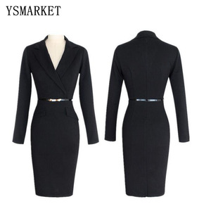 Donne della molla Formale Ufficio Del Vestito Delle Signore A Maniche Lunghe Vestito Dalla Vita Sottile Vestito Dalla Matita del Collare Con La Cinghia - Product Image 1