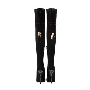 Italiano de la longitud de la rodilla de las mujeres, es puntiagudo dedo del pie negro zapatos de cuero de las mujeres <span class=keywords><strong>botas</strong></span> de tacón alto - Product Image 4