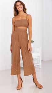 Clothes <strong>Woman</strong> Summer Striped Cotton <strong>Linen</strong> Two Pieces Set <strong>Top</strong> and Pants Jumpsuit Playsuit - Product Image 3