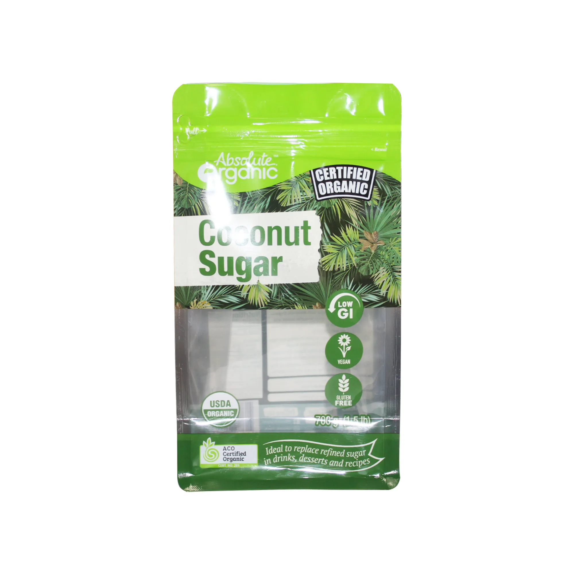 תבלינים פלסטיק אריזה עבור קוקוס סוכר מותאם אישית הדפסת מזון חבילה פלסטיק ziplock פאוץ תיק