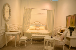 <span class=keywords><strong>Lit</strong></span> à baldaquin en bois massif sculpté antique <span class=keywords><strong>de</strong></span> style européen classique, blanc neige, pour mariage BF05-YS033 - Product Image 5