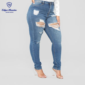 OEM e ODM Jeans Skinny strappati blu medio da <span class=keywords><strong>donna</strong></span> <span class=keywords><strong>pantaloni</strong></span> stretti - Product Image 4
