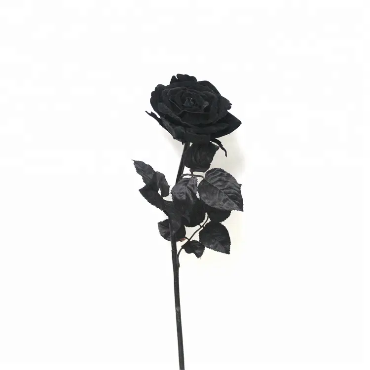 Yüksek son kalite Çin yapay çiçek kadife gül çiçek tek kök koyu siyah gül