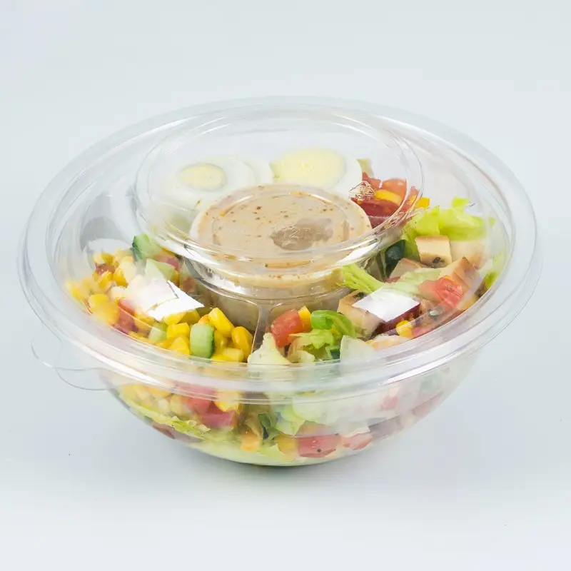 Tùy Chỉnh Trong Suốt Tái Chế PET Nhựa Salad Bowl Với Nắp