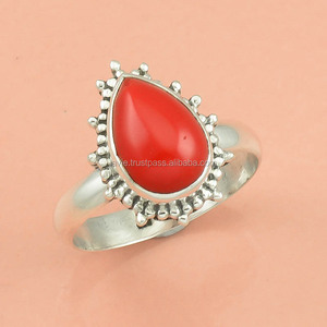Anillo de joyería fina de Plata de Ley 925, piedra preciosa de Coral Natural con ajuste de bisel, suministro de exportador antiguo - Product Image 1