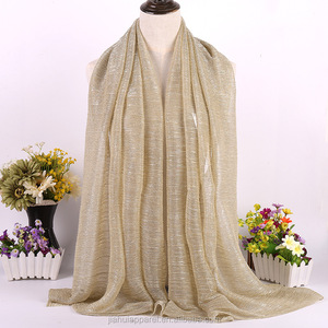 Vendita calda moda Shimmer Hijabs sciarpe luccicante argento e oro Glitter preghiera Hijab sciarpa scialle da donna in poliestere - Product Image 4