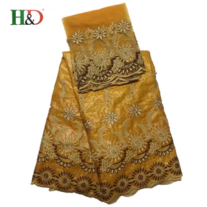 H & D Chaude 5 Cour Feitex Couleur De Bazin Riche Tissu 2 Cour Africaine Guipure Dentelle Tissu Pour la Vente En Gros - Product Image 4
