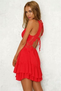 2019 Della Spiaggia di Estate Della Boemia Fit e Flare Bianco Corto In Pizzo A File Del Vestito per Le Donne - Product Image 5