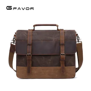 Retro classic design vintage brand style waxed canvas water-resistant men's satchel book messenger bag for men