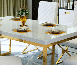 Tavolo e sedie in acciaio inossidabile BISINI, nuovi mobili di lusso post-moderni in vetro temperato per soggiorno BF05-141016T15 - Product Image 4