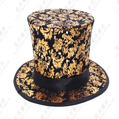 Chapeau de magie, accessoire de scène, pliable, accessoire pour tour de magie, noir, or, 1 pièce