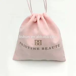 High Quality Soft Drawstring Pink Velvet Gift Pouch With Gold Printing for Pristine Beaute Gift Pouch