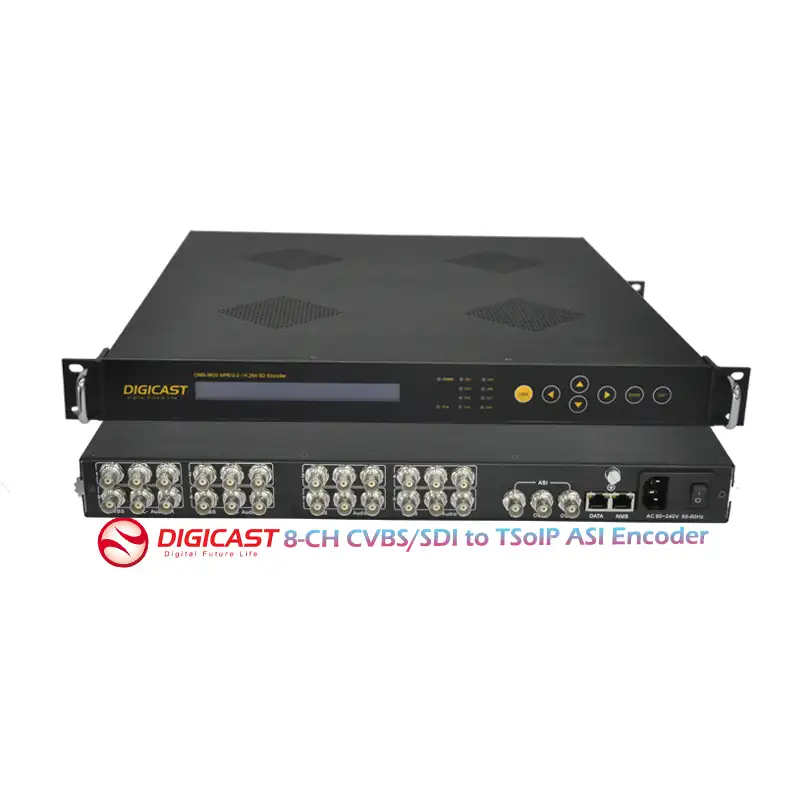 ציוד 8 ערוצים שידור טלוויזיה דיגיטליות mpeg2/h.264 IP מקודד SD, קלט ASI + 8 * CVBS/SDI HD 1080 P מקודד