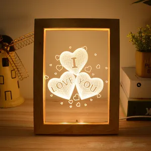 Liefde Hart Creatieve 3D Led Acryl Fotolijst Tafellamp Licht Warm Licht Usb Fotolijst Lamp Nachtkastje Nachtlampje