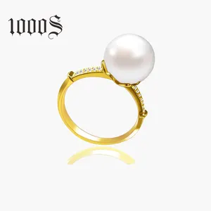 经典珍珠戒指18K黄金钻石结婚戒指设计为妇女参与