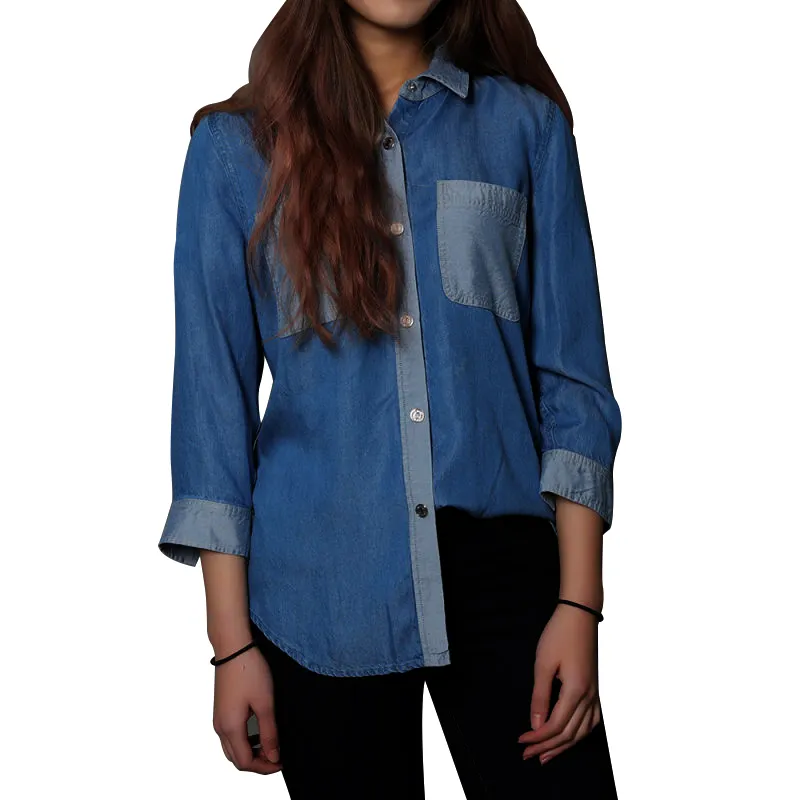 Personalizzato estensione completa ultima moda delle signore italiane camicia blu camicetta con disegno del collare